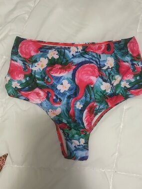 High-Waist Flamingo Print Bikini Bottoms - Pink & Blue NWOT